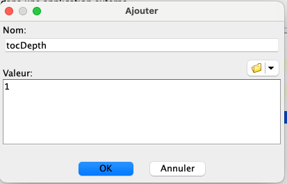 Fenêtre contextuelle d’ajout d’un paramètre